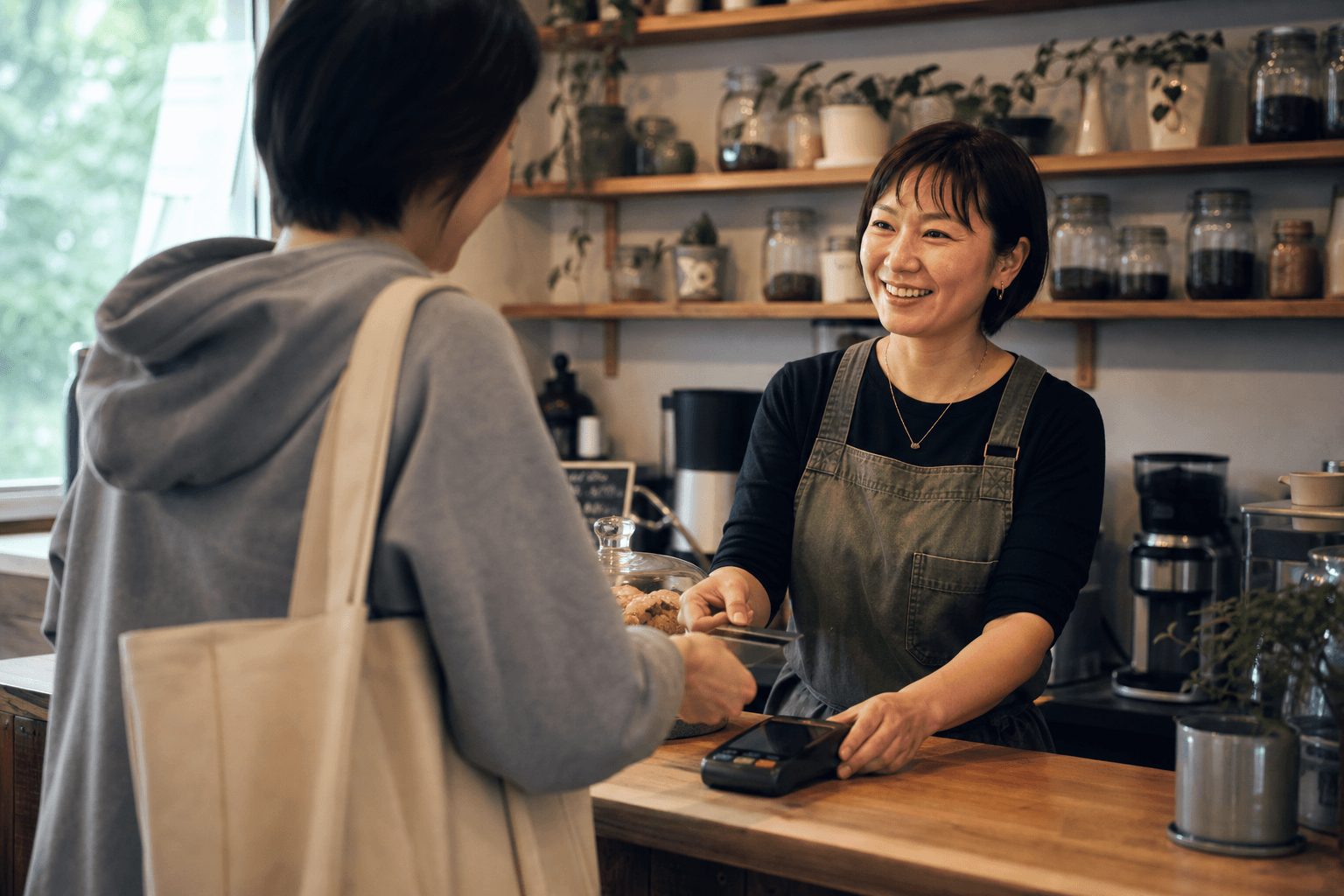 A merchant accepting a contactless payment with help from Precedent Payments