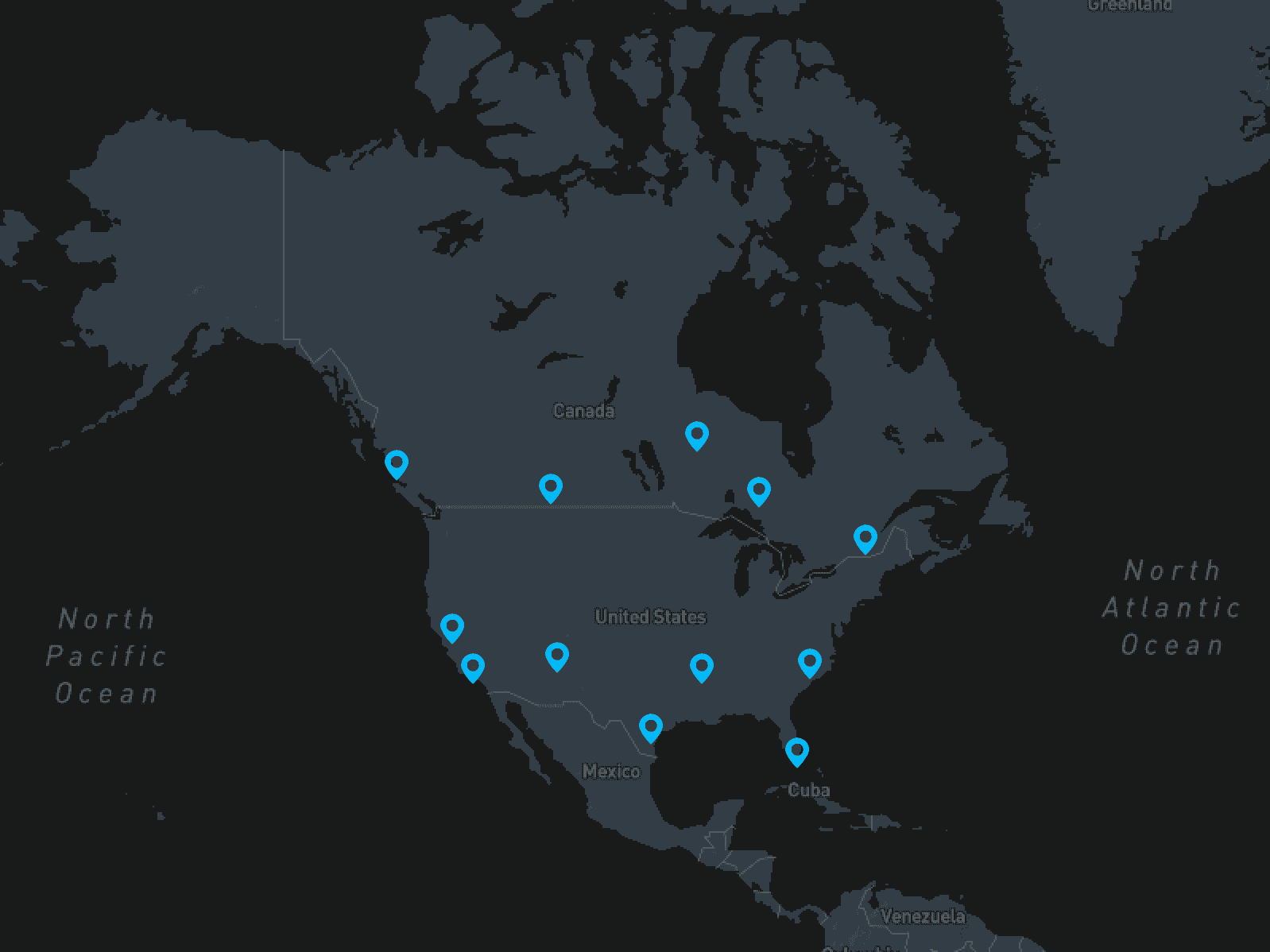 Map showing Precedent Payments coverage across the United States and Canada